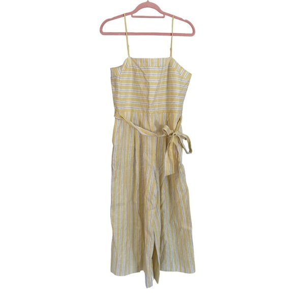 Banana Republic Pants - Banana Republic STRIPE LINEN-COTTON CROPPED JUMPSUIT WIDE LEG BELT YELLOW 10
